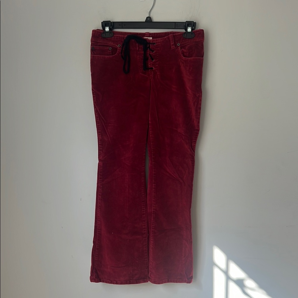 Y2K Tilt Low Rise Red Corduroy Pants with Black Drawstring 🔹